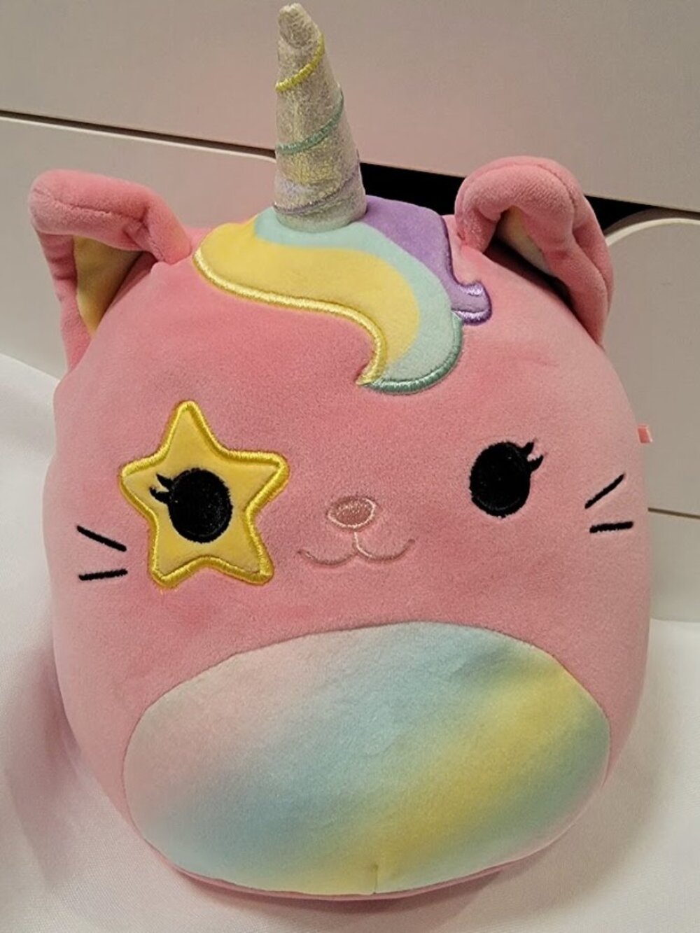 Squishmallows Sienna Caticorn Pink Rainbow Star Eye Unicorn Cat Plush